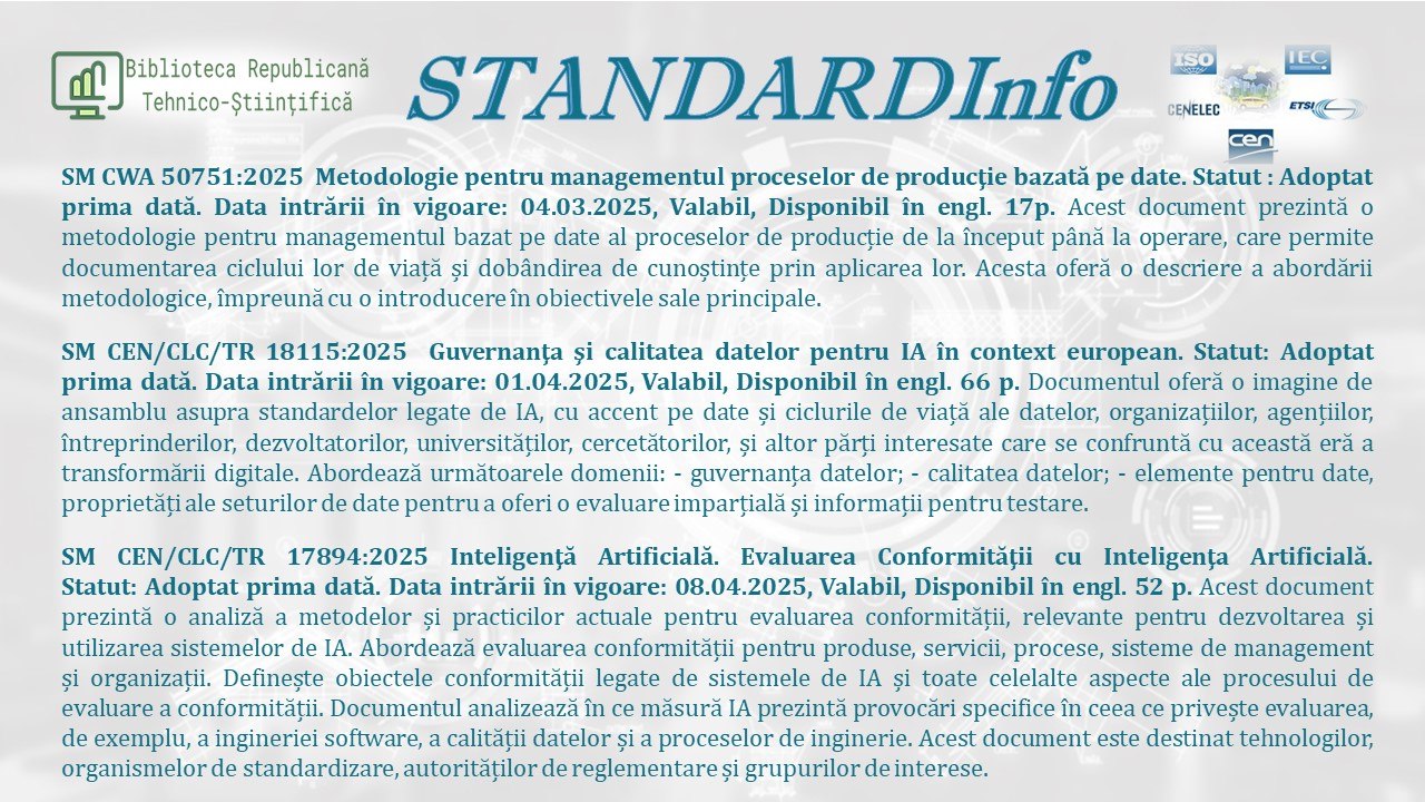 Noi standarde disponibile la Biblioteca Republicană Tehnico-Științifică